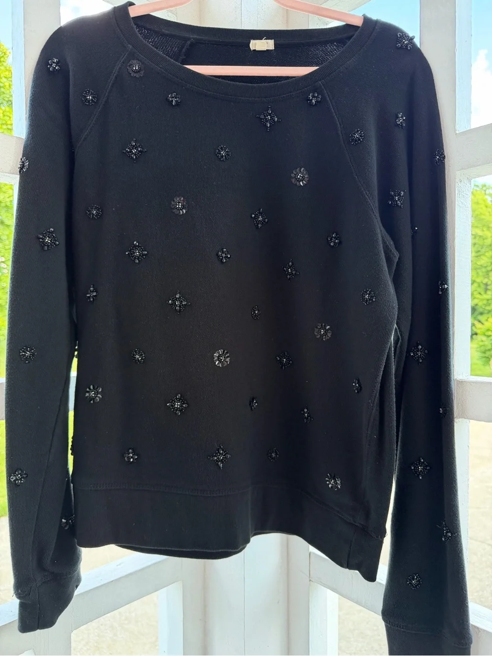 J Crew L Jeweled Black Long-Sleeve Sweatshirt